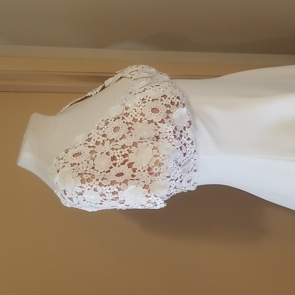 Victor Costa White Formal Gown  with Floral Sweetheart Appliqué Neckline Bodes - Picture 6 of 8